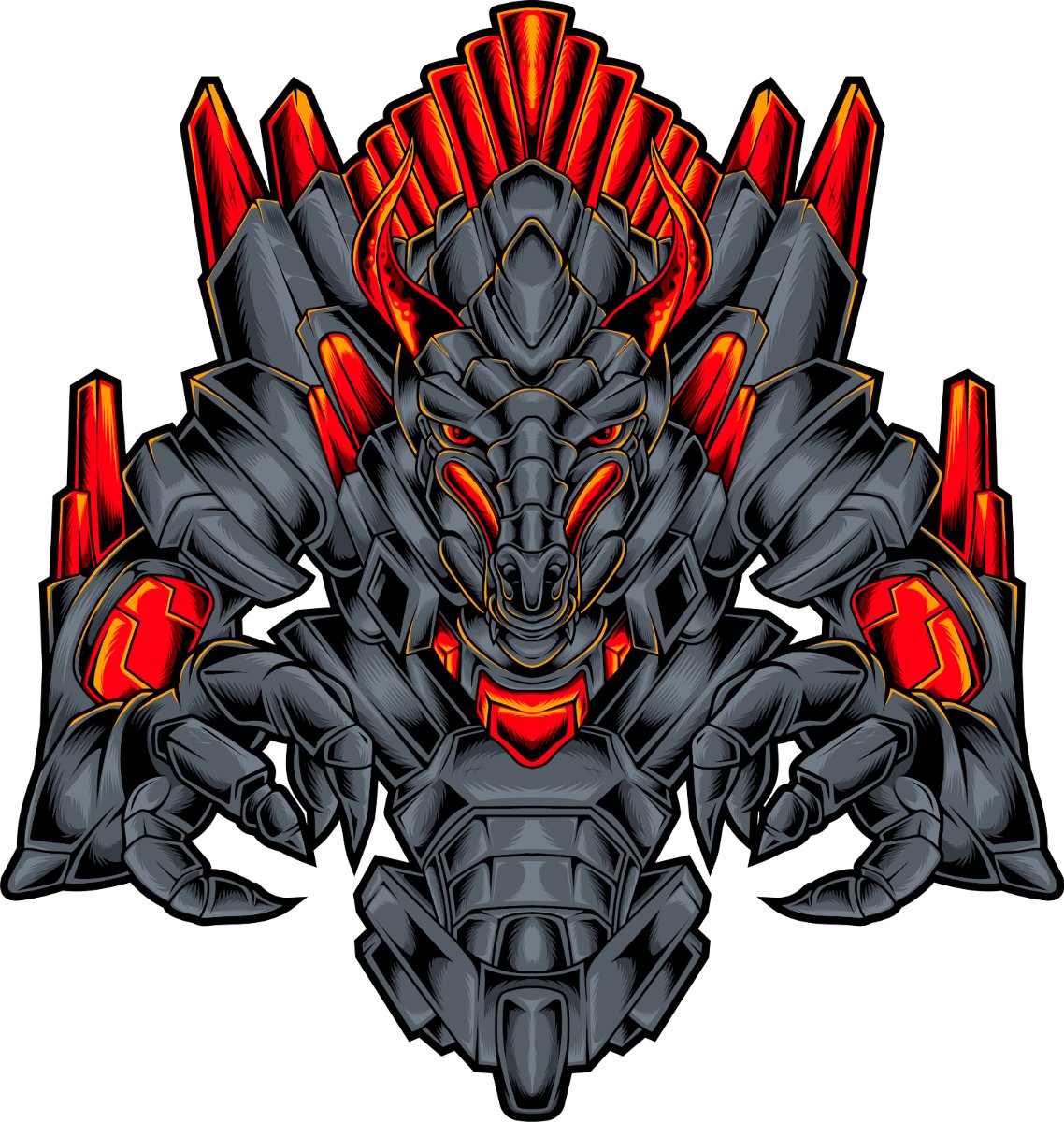 Vector Robot Rồng Đỏ Đen Mạnh Mẽ