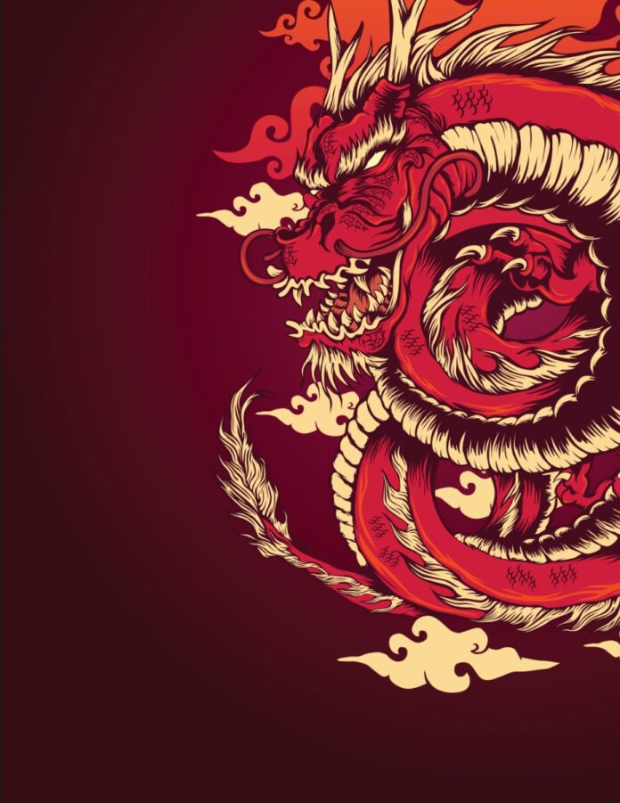 Vector rồng đỏ phong cách Á Đông