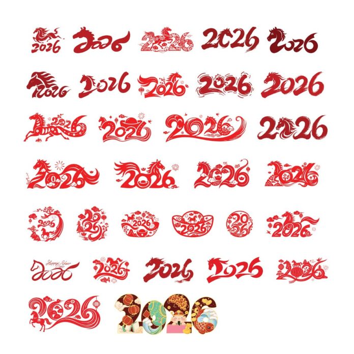 Số 2026 vector đỏ Tết Giáp Ngọ
