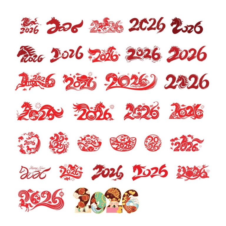 Số 2026 vector đỏ Tết Giáp Ngọ