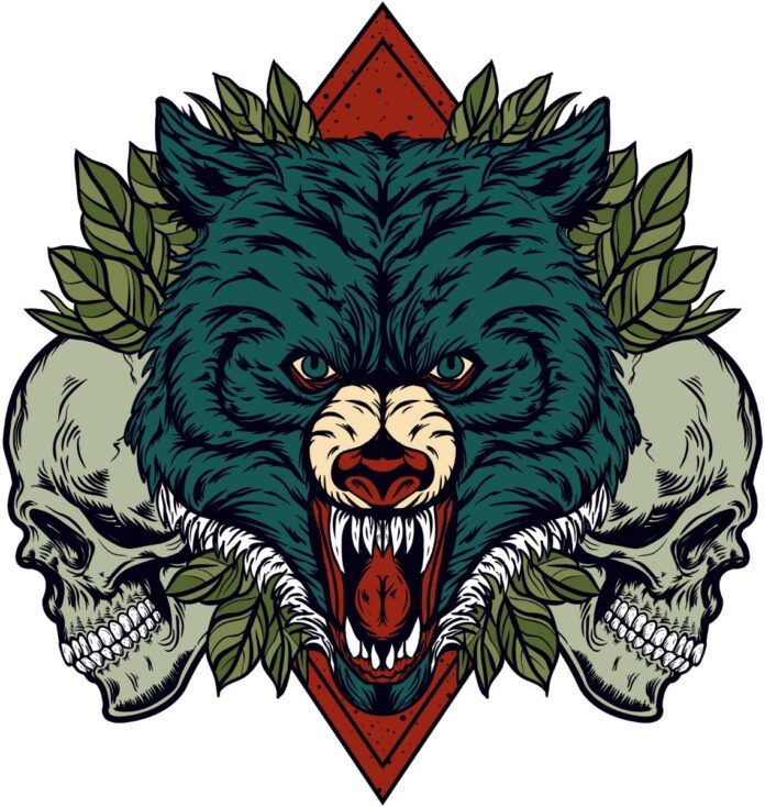 Vector sói và đầu lâu mạnh mẽ