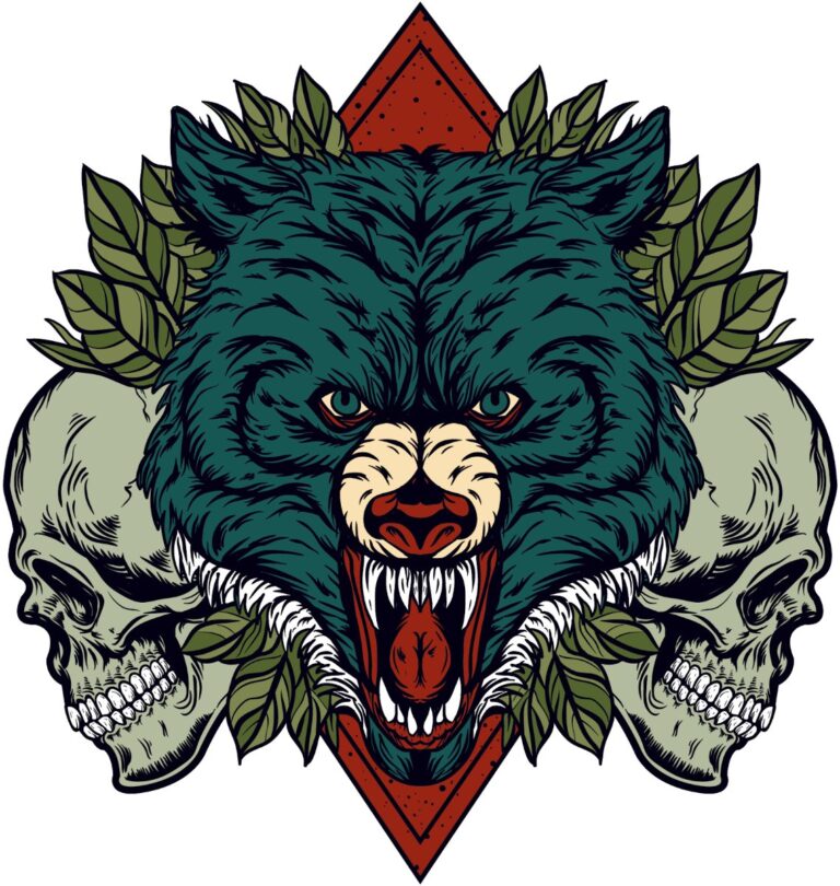 Vector sói và đầu lâu mạnh mẽ