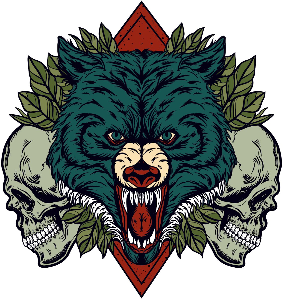 Vector sói và đầu lâu mạnh mẽ