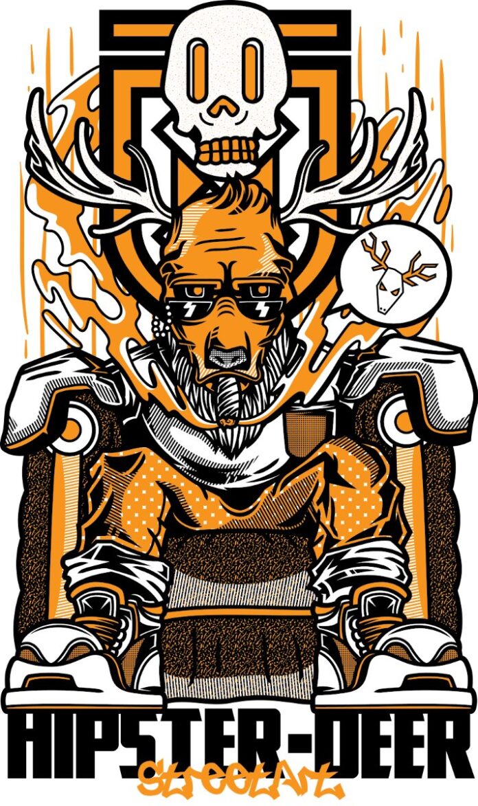 Vector street art đầu hươu xương sọ