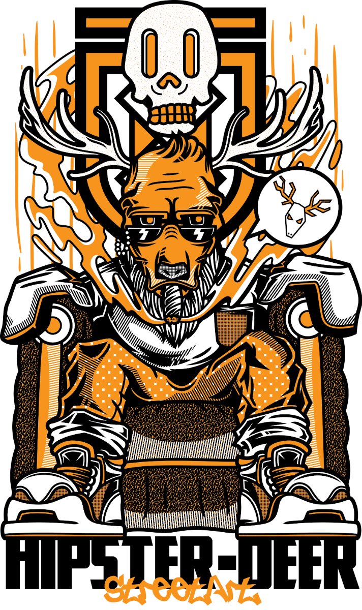 Vector street art đầu hươu xương sọ