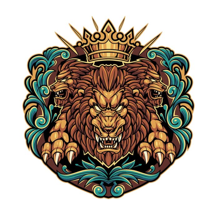 Vector sư tử 3 đầu vương miện