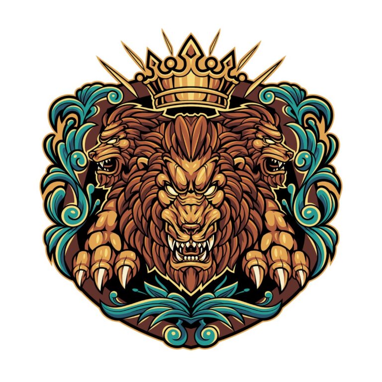 Vector sư tử 3 đầu vương miện