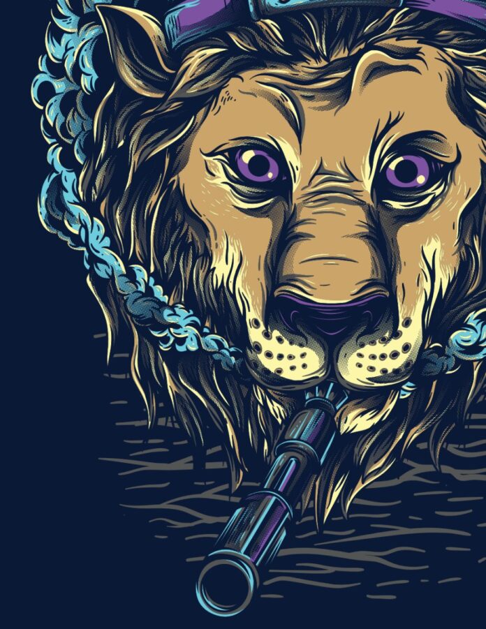 Vector Sư Tử Đeo Kính Hút Tẩu