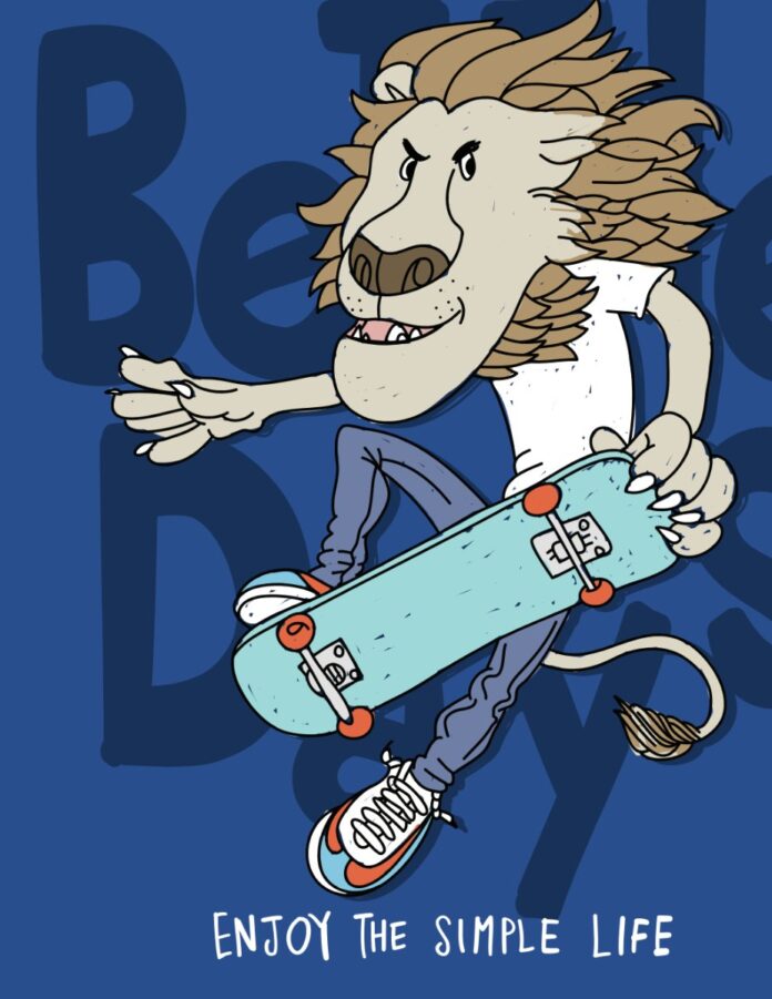 Vector sư tử trượt ván cool ngầu