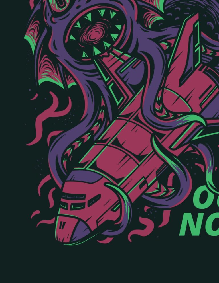 Vector tàu vũ trụ bị quái vật tấn công