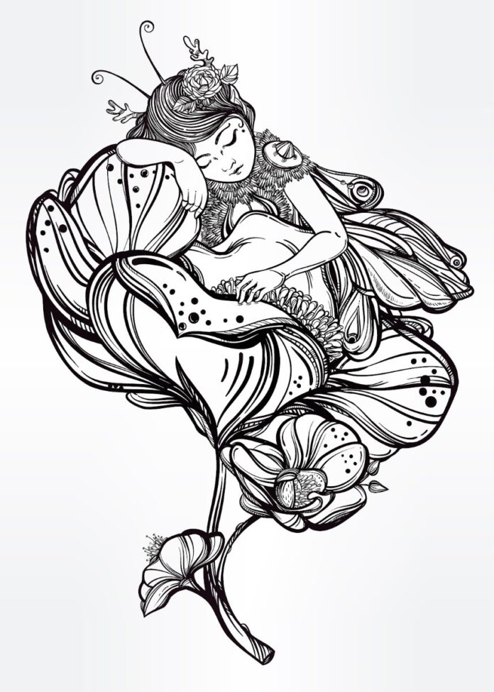 Vector Tiên Nữ Ngủ Trên Hoa